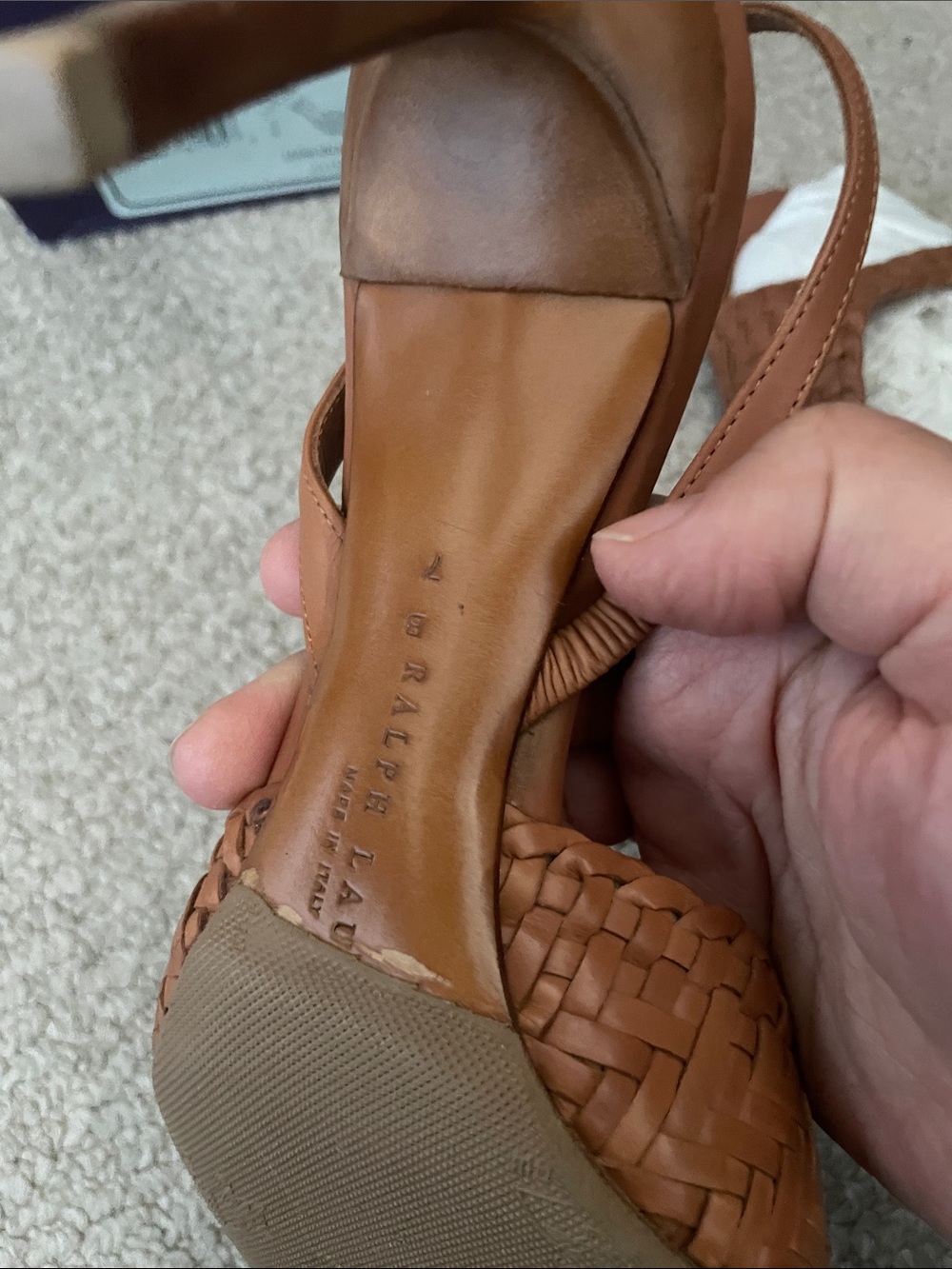 Ralph Lauren Woven Leather Slingback Sandals in Cognac - Picture 6 of 8